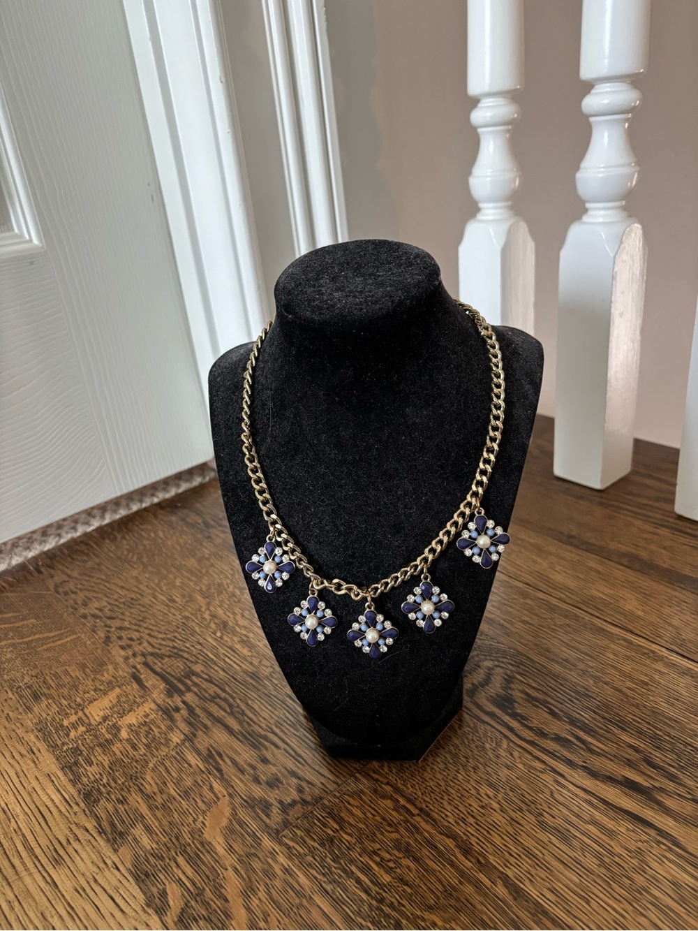 Blue Floral Cluster Statement Necklace